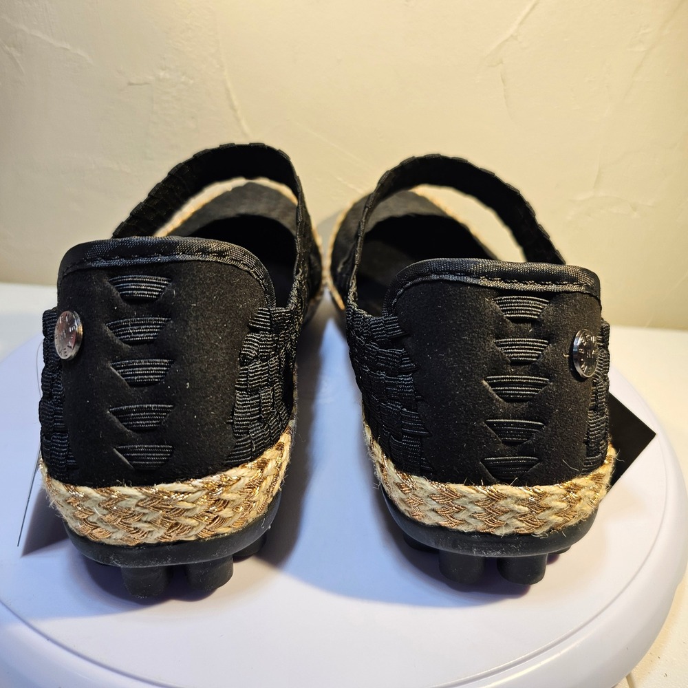 Bernie Mev Mish Black Woven Mary Jane Espadrille Flats Rose Gold Sz 39 8.5 New - Picture 11 of 11